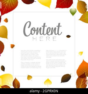 Herbstblätter Hintergrund-Flyer-Vorlage mit weißem quadratischem Rahmen und Textinhalt. Einfache Herbstvorlage für Werbebanner oder Social-Media-Post st Stock Vektor