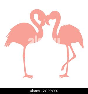 Vektorbild der Silhouette von zwei rosa Flamingo-Vögeln auf weißem Hintergrund Stock Vektor