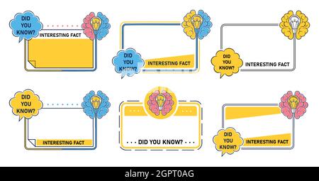 Wussten Sie, Interessante Lustige Fakten, Schnelle Tipps Symbol. Zitat  Rahmen Mit Glühbirne, Gehirn. Wichtige Lerninformationen, Wissen.  Hilfreiche Tipps. Vektor Stock-Vektorgrafik - Alamy