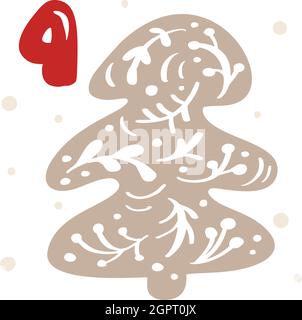 Winter Vektor Illustration von nordischen Tannenbaum. Weihnachten Adventskalender fünfundzwanzig Tage vor dem Feiertag Weihnachten, vier Tage. Nette skandinavische Hand gezeichnet Stock Vektor