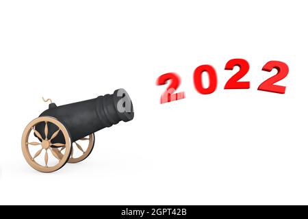 Neuer 2022-Jahres-Sign-Shoot von Cannon auf weißem Hintergrund. 3d-Rendering Stockfoto