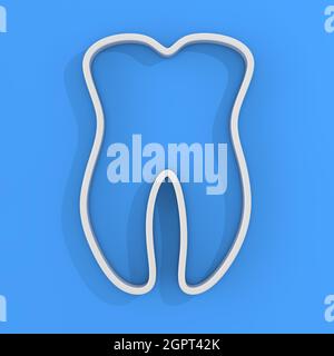 Weiße Kontur des Zahns auf blauem Hintergrund. 3d-Rendering Stockfoto
