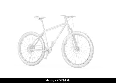 Weißes Mountainbike im Clay Style auf weißem Hintergrund. 3d-Rendering Stockfoto