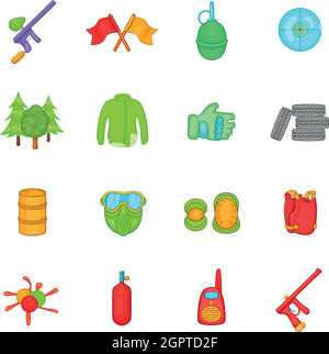 Paintball-Icons set, cartoon-Stil Stock Vektor