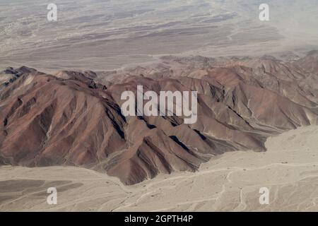 Luftaufnahme einer Wüste in der Nähe von Nazca, Peru Stockfoto
