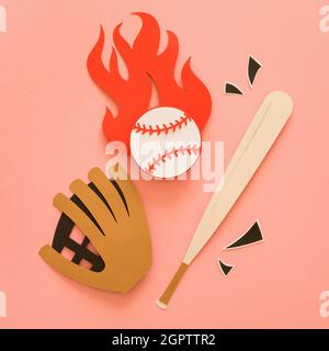 Flacher Baseballschläger mit Handschuhball Stockfoto