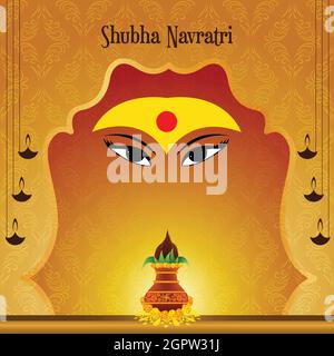 Illustration von Shubh Navratri mit Gott und Kalash Hintergrund. Texturhintergrund. Stock Vektor