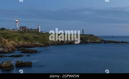 Leuchtturm Saint-Mathieu, Pointe Saint-Mathieu in Plougonvelin, Finistere, Frankreich Stockfoto