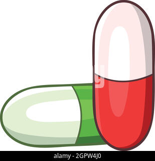 Grüne und rote Pillen Symbol, Cartoon-Stil Stock Vektor