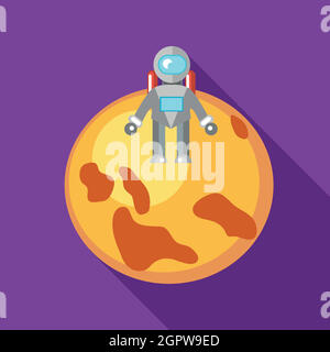 Astronauten auf den Mond-Symbol im flachen Stil Stock Vektor