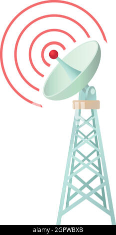 Turm mit Kommunikation-Teller-Symbol, Cartoon-Stil Stock Vektor