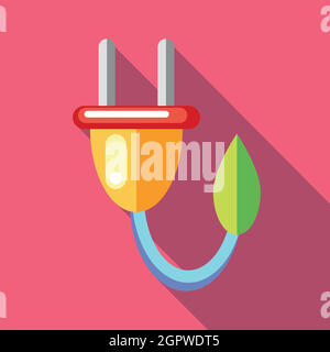 Öko elektrische Stecker Symbol im flachen Stil Stock Vektor