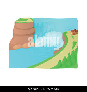 Wasserfall-Landschaft-Symbol, Cartoon-Stil Stock Vektor