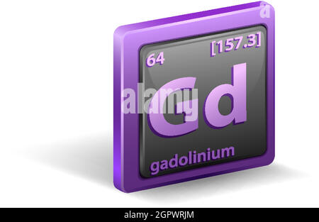 Gadolinium chemisches Element. Chemisches Symbol mit Ordnungszahl und atomarer Masse. Stock Vektor