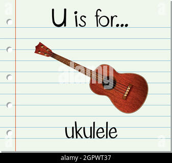 Der Buchstabe U der Flashkarte ist für Ukulele Stock Vektor