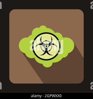 Grüne Wolke mit Biohazard Symbol Symbol, flache Stil Stock Vektor