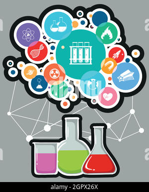 Infografik mit Symbolen für Wissenschaft und Technologie Stock Vektor