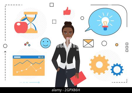 Geschäftsfrau, die an der digitalen Analyse arbeitet, Suche nach Investitionsprojekt Vektordarstellung. Cartoon analytischen Forschungsdienst isoliert auf weiß Stock Vektor