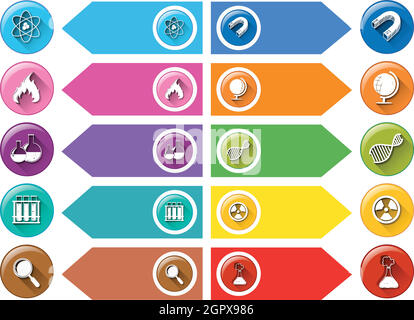 Science-Symbole auf bunten Etiketten Stock Vektor