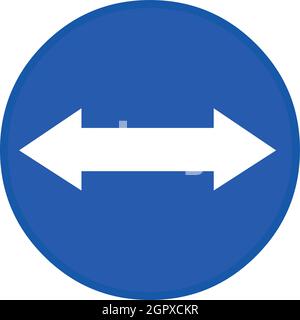 Vektor-Illustration von weißem Pfeil Verkehrszeichen mit zwei Möglichkeiten auf einem blauen kreisförmigen Hintergrund, was bedeutet, zwei Möglichkeiten Stock Vektor
