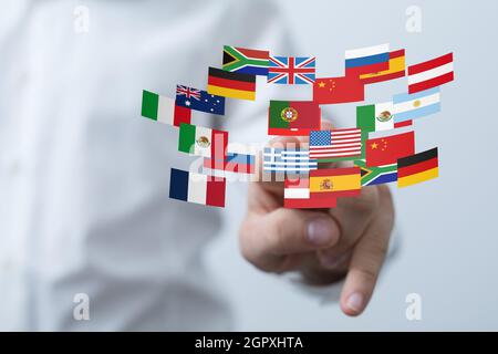 Weltkarte mit allen Staaten und ihren Flaggen, 3d-Rendering Stockfoto