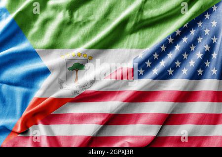 Gemischte Flagge der USA und Äquatorialguinea, dreidimensionale Darstellung Stockfoto