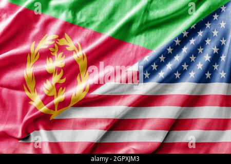 Gemischte Flagge der USA und Eritrea, dreidimensionale Darstellung Stockfoto