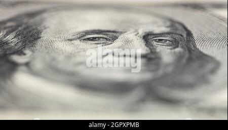 Fragment einer alten 100-Dollar-Banknote für Designzwecke Stockfoto