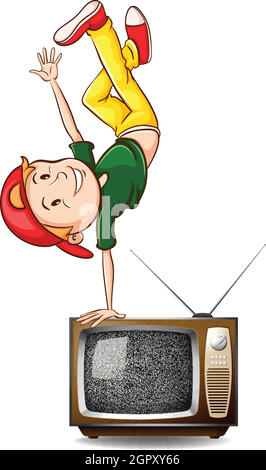 Junge tanzt im Fernsehen Stock Vektor
