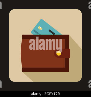 Braune Geldbörse mit Kreditkarten und Bargeld-Symbol Stock Vektor