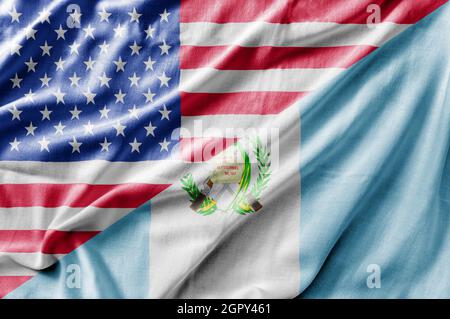 Gemischte Flagge der USA und Guatemalas, dreidimensionale Darstellung Stockfoto