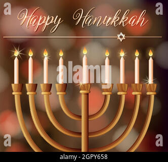 Happy Hanukkah Kartenvorlage mit Kerzenlicht Stock Vektor