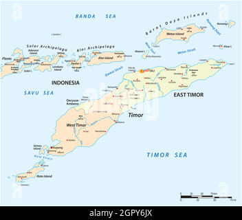 Karte der Insel Timor, Osttimor und Indonesien Stock Vektor