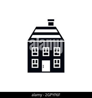 Zweistöckiges Haus mit Schornstein-Symbol, einfachen Stil Stock Vektor