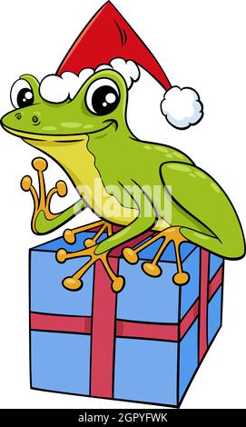 Cartoon-Illustration von Baum Frosch Tier Charakter mit Geschenk auf Weihnachten Zeit Stock Vektor