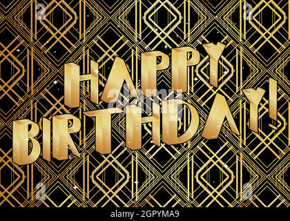 Art Deco Happy Birthday Typografie. Stock Vektor