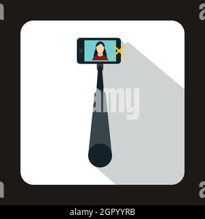 Selfie-Stick mit Handy-Symbol, flachen Stil Stock Vektor