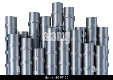 3D-Illustration Haufen von Verstärkungen Stahl TMT Bar Nahaufnahme. Isoliertes 3d-Rendern Stockfoto