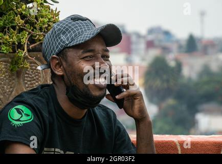 Non Exclusive: Haitianische Migranten ruhen während ihres Aufenthalts im Hostel Tochan, einer Stiftung, die Migranten auf ihrer Reise durch Mexiko zu den Vereinten Nationen unterstützt Stockfoto