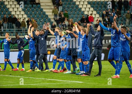 Die Spieler von Gent feiern nach dem Gewinn eines Fußballspiels zwischen der belgischen KAA Gent und der zypriotischen Anorthese Famagusta am zweiten (von sechs) Tag in der Stockfoto