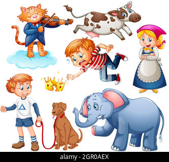 Set von Fantasy-Cartoon-Charakter und Tier auf weißem Hintergrund isoliert Stock Vektor
