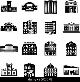 Öffentlichen Gebäuden Icons Set, einfachen Stil Stock Vektor
