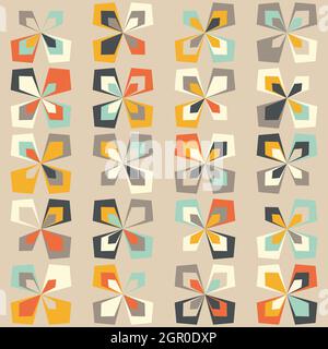 Geometrischer Retro-Hintergrund aus der Mitte des Jahrhunderts. Vintage-Braun, Orange und blaugrün. Nahtlose Blumenmod-Muster, Vektor-Illustration. Abstrakt retro geometr Stock Vektor