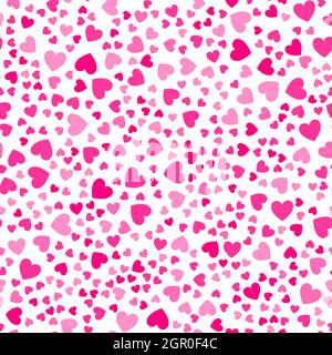 Niedliche kleine Herzen im nahtlosen Muster. Kleine Herzformen in verschiedenen Größen und Farben für Valentinstag Hintergrund. Vektorgrafik. Helles pi Stock Vektor