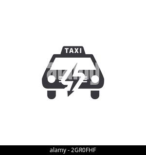 Elektrisches Taxi, Vorderansicht Silhouette, einfache schwarze Symbol isoliert auf weiß Stock Vektor