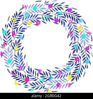 Tropische Palmblätter, Laubkranz, runder Rahmen. Tropischer Dschungel Palme Hintergrund Vektor Illustration. Einladung, Grußkartenvorlage. Zweige Stock Vektor