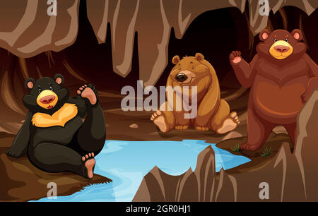 Eine Bärenfamilie, die in der Höhle lebt Stock Vektor