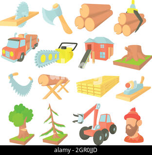 Holz Industrie Icons set, cartoon-ctyle Stock Vektor