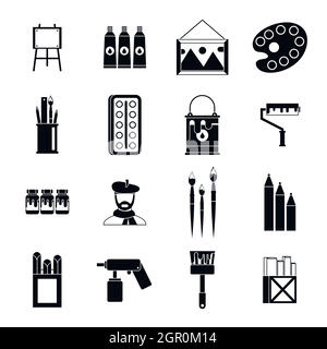 Malerei Symbole gesetzt, einfachen Stil Stock Vektor