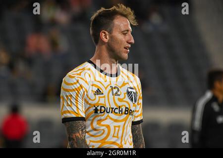 Portland Timbers Torwart Steve Clark (12) während eines MLS Fußballspiels gegen den LAFC, Mittwoch, 29. September 2021, in Los Angeles. (Dylan Stewart/imag Stockfoto